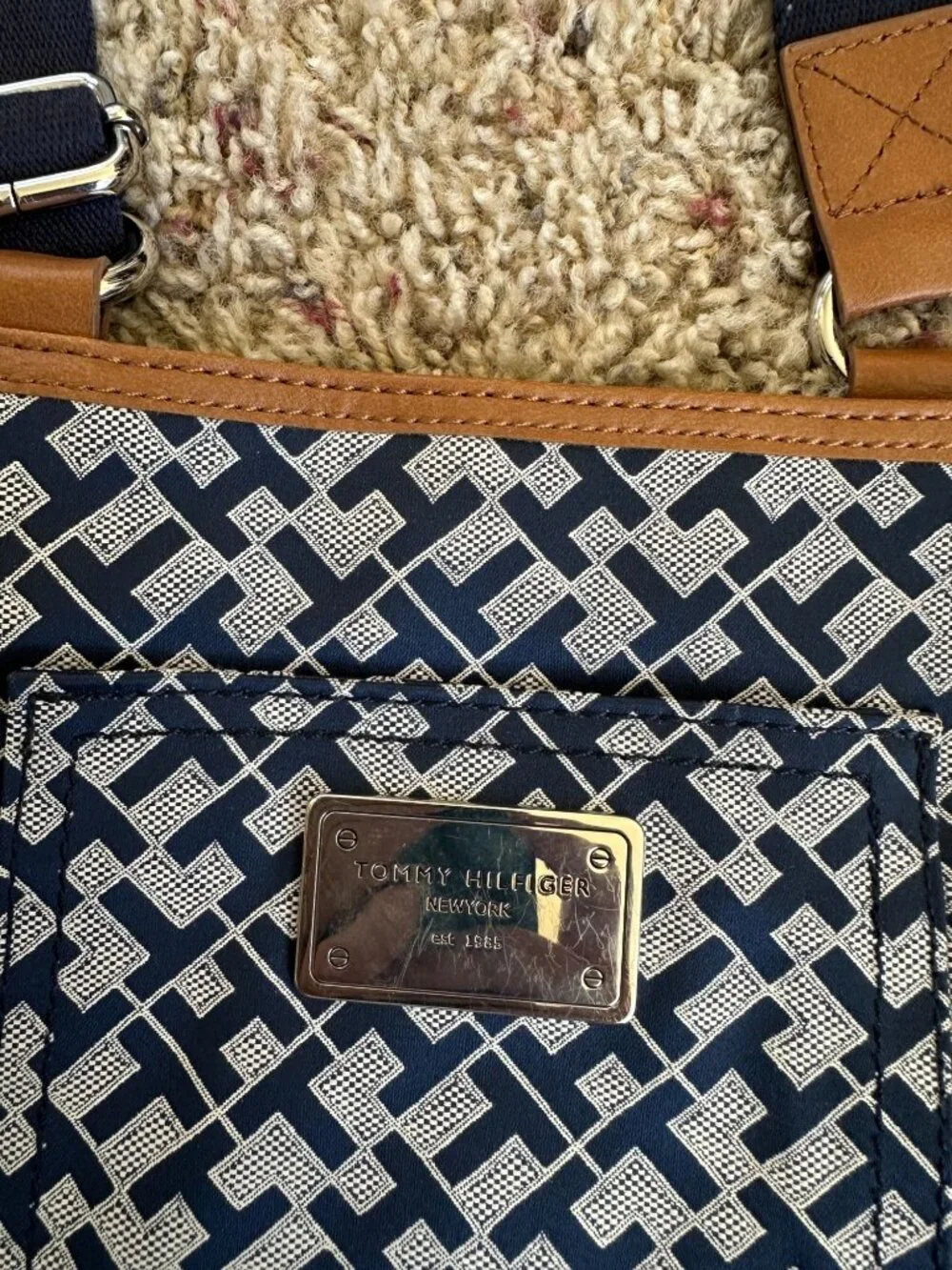 Tommy Hilfiger Crossbody Bag Navy White Logo Monogram Print Adjustable Strap